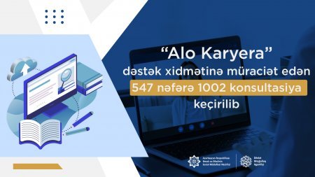 “Alo Karyera” dəstək xidmətinə müraciət edən 547 nəfərə 1002 konsultasiya keçirilib