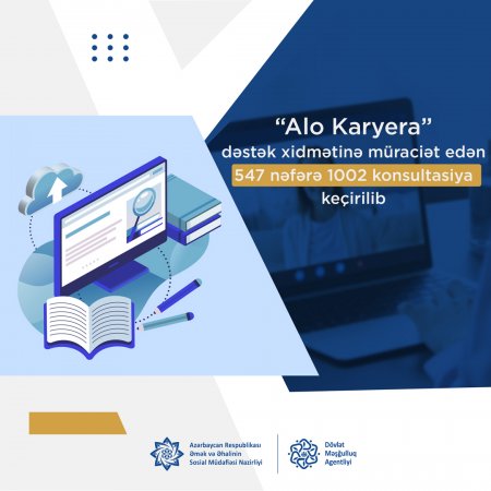 “Alo Karyera” dəstək xidmətinə müraciət edən 547 nəfərə 1002 konsultasiya keçirilib