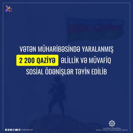 Vətən müharibəsində yaralanmış 2200 qaziyə əlillik və müvafiq sosial ödənişlər təyin edilib