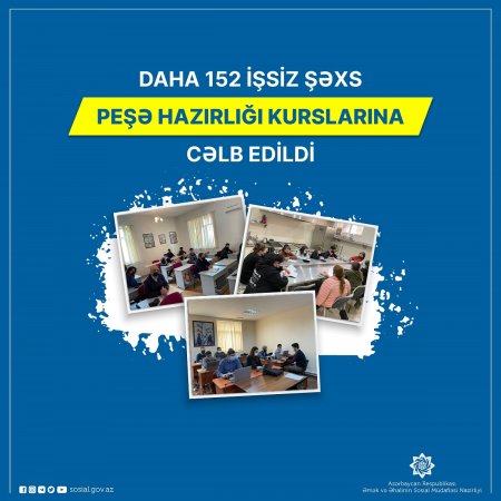 Daha 152 işsiz şəxs peşə hazırlığı kurslarına cəlb edildi