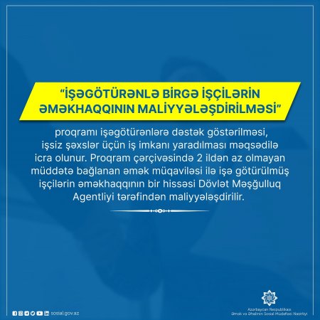 Birgə maliyyələşmə proqramı üzrə 841 şəxs işlə təmin edilib