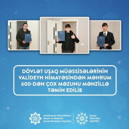 Valideynlərini itirmiş və valideyn himayəsindən məhrum olmuş internat məzunlarının sosial-məişət şəraitinin yaxşılaşdırılması qanunvericiliyə uyğun həyata keçirilir