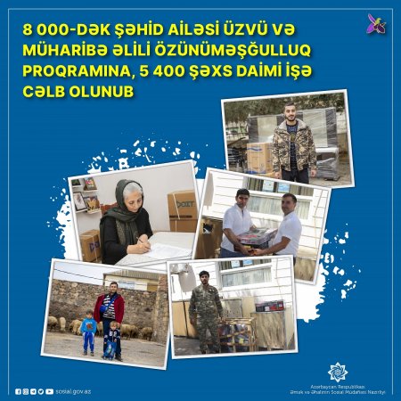 Nazir Sahil Babayev: 8000-dək şəhid ailəsi üzvü və müharibə əlili özünüməşğulluq proqramına, 5400 şəxs daimi işə cəlb olunub
