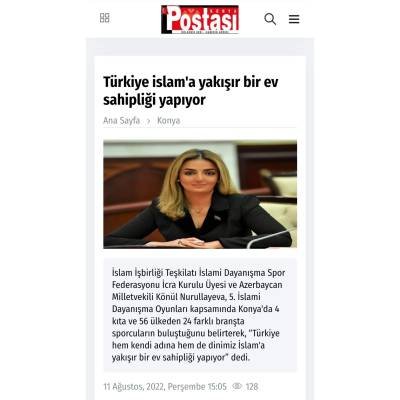 Könül Nurullayevanın İslam Həmrəylik oyunları ilə bağlı fikirləri Türkiyə mətbuatında