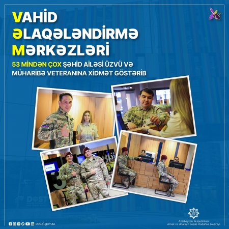 Vahid əlaqələndirmə mərkəzlərində 53 mindən çox şəhid ailəsi üzvü və   müharibə veteranına xidmət göstərilib